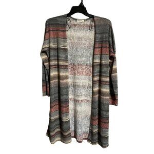 Ginger G Womens Open Front Cardigan Large Striped Knit Lightweight Duster